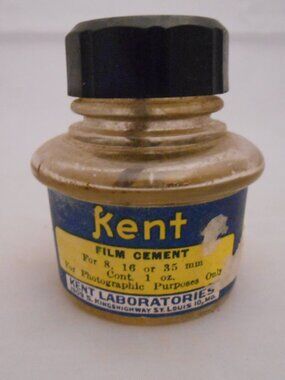 Vintage Kent Film Cement Bottle, Empty, Film/Movie Editing Equipment